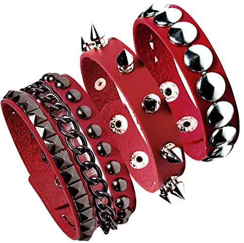 Eigso Steampunk Leder Manschette Nietenarmbänder für Männer Frauen Spikes Punk Lederarmbänder für Mann Frau