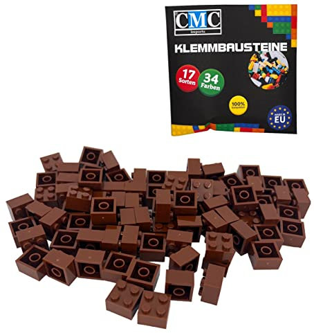 CMC imports 50 Klemmbausteine Bausteine Grundbausteine 2x2 Noppen Kompatibel Bricks 34 vers. Farben (090 - Braun)