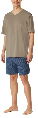 Schiesser Herren Schlafanzug kurz V-Ausschnitt - Nightwear Set, Braungrau_181153, 56