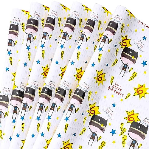 LeZakaa Geschenkpapierbögen zum 6. Geburtstag – Kleiner Junge mit Batman-Anzug in weißen Jungen – perfekt für Mädchen, Kinder, Geschenkverpackungen – 69,8 x 49,8 cm – 6 Blatt (22,4 sq.ft.ttl.)
