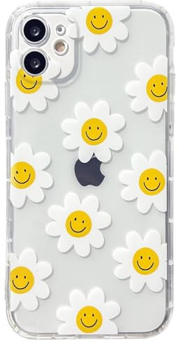 Casemall Handyhülle für iPhone 11 hülle Durchsichtig mit Blumen Daisy Smile Face Muster,Dünn Weiches Flexible TPU mit Lächeln Gesicht Süß Motiv Schutzhülle für iPhone 11