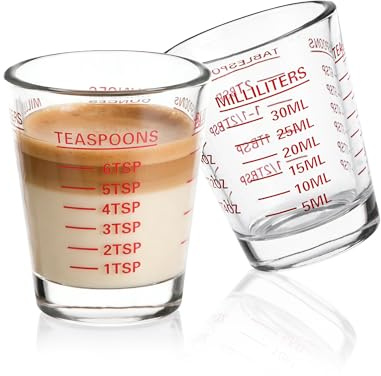 SAIAOKJ Shot Glasses Measuring Cup Set 2PACK Espresso Shot Glasses Liquid Heavy Glass 26-Incremental Measurement 1 OZ, 2 TBS, 6 TSP, 30 ML Kitchen Tools (Red)