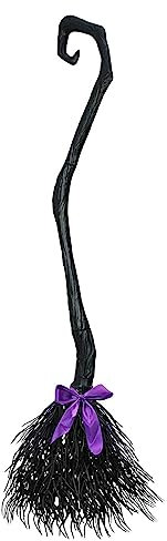Miolasay Halloween Hexenbesen mit Bändern Böse Hexen Besen Requisiten für Kostümparty Halloween Dekoration (schwarz, 130 * 25 cm)
