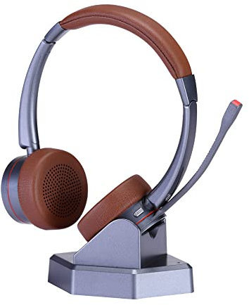 CLEYVER - Auriculares inalámbricos, NW35 UCB, Doble conexión, dongle USB, Bluetooth, móviles, tabletas, multipunto, micrófono cancelación de Ruido, Alcance 30 m, versión Duo, marrón, Gris