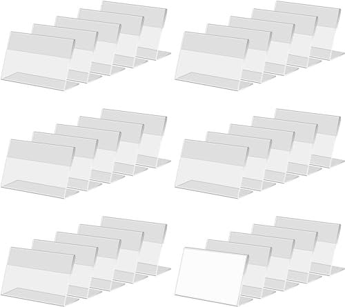 Parallelower 30 Stück Transparent vertical acryl etikettenhalter Waren Zeichen Display Halter Mini Schild Display Acryl Namenskarten Halter für Setiketten Visitenkarten Büros Supermärkte Schulen
