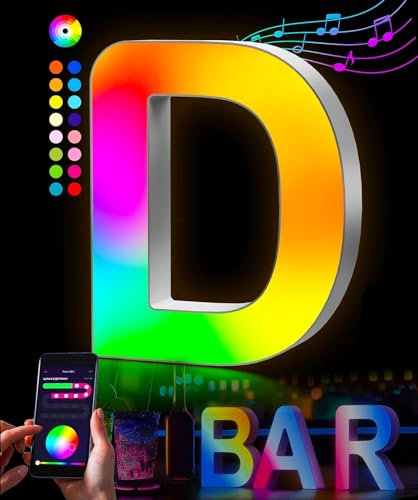 Letras luminosas alfabeto - Lámpara LED Letra RGB App Controllo Luces Carta Operador a USB para Recepciones Fiesta Boda Navidad Casa Bar Decoración (D)