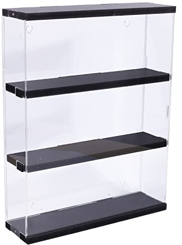 Joodyyoo Vitrine Murale pour Collection, Figurine, Mini Voiture Collection, Objet Manga, 3 étages Acrylique Vitrine avec Couvercle et Base en Bois Noir, Déco Boîte Plexiglas pour Salon