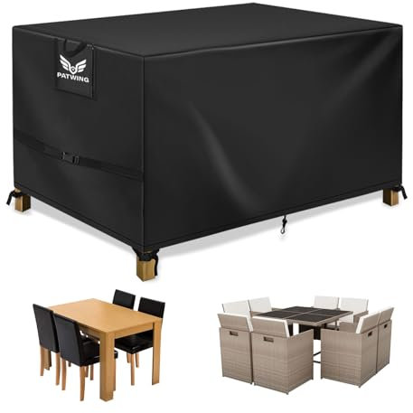 PATWING Funda Muebles Exterior Impermeable,600D Oxford Funda Mesa Jardin Impermeable,Resistente Al Viento Los Rayos Anti-UV Antipolvo Funda Protectora Muebles Jardin (150*150*75cm Modelo Mejorado)