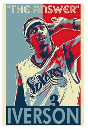 AMATWI Basketball-Sport-Starspieler, Allen Iverson, Sport-Star-Poster, Leinwand-Poster, Schlafzimmer-Dekor, Sportlandschaft, Büro, Raumdekoration, Geschenk, ungerahmt, 30 x 45 cm
