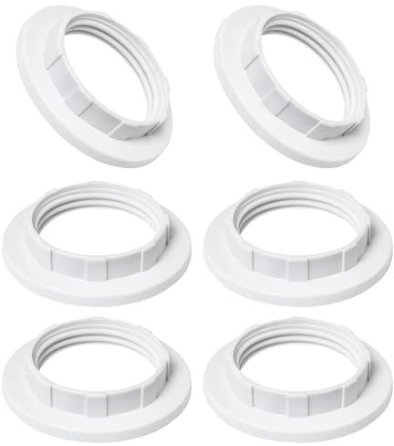 Lampshade Reducer Ring E14 Screw Collar Ring 28MM, Lampshade Fittings E14 for Table Lamp, Ceiling Lights, Plastic Screw Bulbs Lamp Holder Twist Lock Socket Replacement Ring - Pack of 6(White)