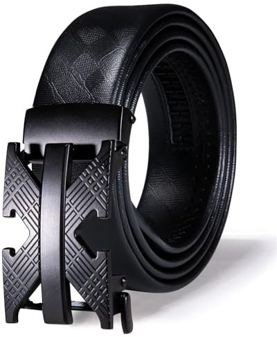 Dubulle Designer-Herrengürtel, mit automatischer Schnalle, Ratsche, Kleidergürtel, Top aus echtem Leder, Geschenk, Schwarzer Buchstabe X, 110cm/24-38W