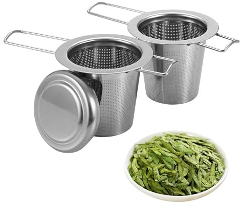 2 Stück Teesieb für Losen Tee,304 Teesieb Edelstahl Teesieb für Tasse, Teefilter Edelstahl mit Deckel und Faltbare Griffe,Feinmaschig für die Meisten Tee-Tassen und Tee-Schalen
