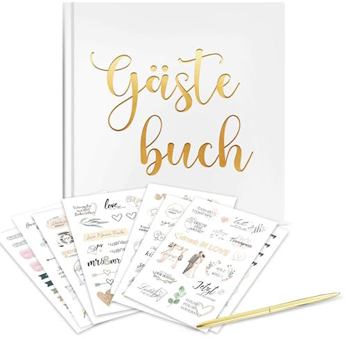 Hochzeitsgästebuch mit Stickern & Stift – Vintage Gästebuch zur Hochzeit – 72 Seiten 160g/m² Papier – Erinnerungsalbum für Polaroid-Fotos & Glückwünsche – Auch für Taufe, Geburtstag & Konfirmation