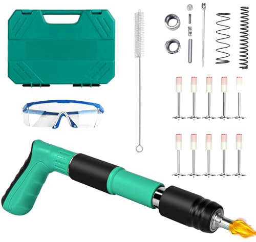 Pistola Sparachiodi Manuale Kit, Spara Chiodi per Cemento e Ferro, Chiodatrice, Sparachiodi Aria Compressa, con Occhiali di Sicurezza e 10 Chiodi Tondi, per Cemento e Ferro Ecc.
