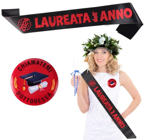 GEBETTER Italienisch (2 pcs) Abschluss Schärpe und Button Dekoration Graduation Accessoires Abschlussfeier Geschenk für Abitur Party Abschlussparty Deko Sash Zubehör Prüfung Bestanden (Frau)