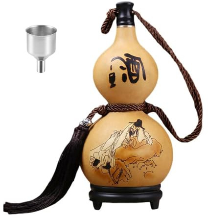 RSBFER Natürliche Wasserflasche aus getrocknetem Kürbis – handgefertigte, auslaufsichere, dekorative Flasche für Spirituosen/Wein, zum täglichen Trinken, für draußen,500ml