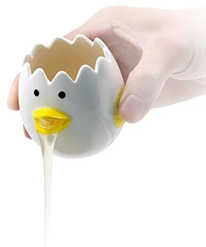 SENIURIS Separatore di uova carino in ceramica, separatore bianco di tuorlo d'uovo di pollo di vomito, separatore di filtro per uova piccole per uso domestico.