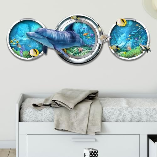 astylishome Wandtattoos & -Bilder Wandtattoo Bad Bullauge Delfin Wandsticker Wandaufkleber Bad Tür Fliesenaufkleber Klebefolie Fliesen Maritime Deko Meer 30x90cm 1517