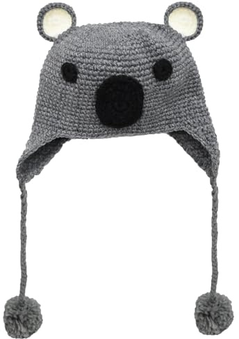 BOMHCS Bonnet tricoté Koala en crochet avec cache-oreilles et pompons, oreilles, yeux, nez, cosplay
