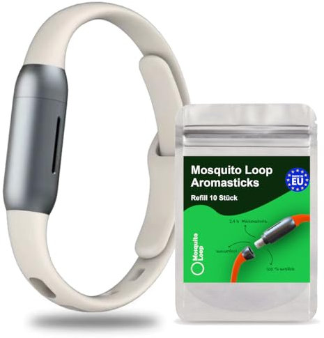 Mosquito Loop Mückenarmband, Effektiver Natürlicher Mückenschutz, Silikonarmband, Bio, Kinder & Erwachsene, Creme 1 Stk. + 1 Aromastick Refiller 10er