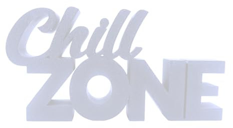 DKWRK3D Chill Zone Schild - Chillzone Aufsteller - Gaming Deko Schild Deko Wohnzimmer Kinderzimmer Dekoration Relax Schild Gaming Zimmer Schriftzug (Weiß, S)