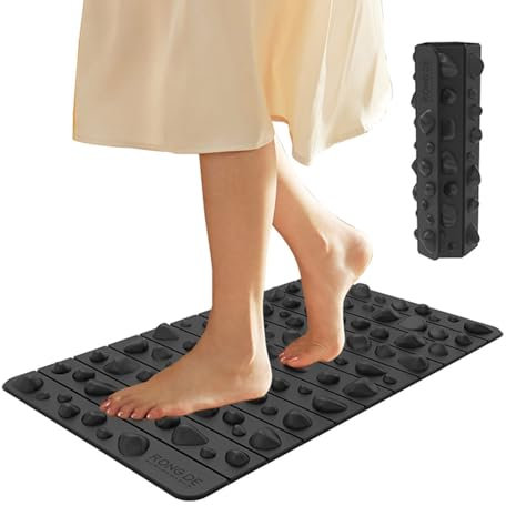 Mozzoom Tapis de massage ergonomique avec réflexologie des pieds, tapis de massage acupression, tapis anti-fatigue pour bureau, bar et lieu de travail, noir, 30 x 50 cm