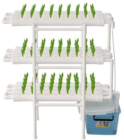 Legwfdthy Kit de cultivo de hidropeno Tierra sin cultivo Uso de tubo en U de PVC con dispositivo de temporización 3 capas 108 agujeros hidroponía sin tierra sistema de crecimiento hidropónico