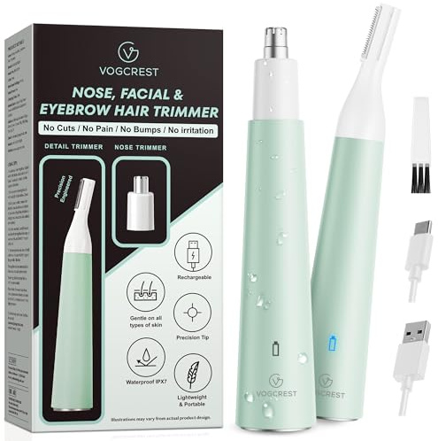 VG VOGCREST 【Nasenhaartrimmer für Frauen】Wiederaufladbarer 2-in-1-Ohr-Augenbrauen-Trimmer (grün)
