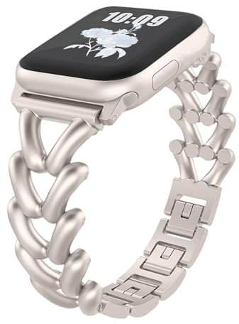 KeHowy Metall Armband für Apple Watch Armband 41mm/40mm/38mm/42mm, Damen Herren Elegant Edelstahl Band Gliederarmband Ersatzarmband für iWatch Series 10 42mm/9/8/7/6/5/4/3/2/1/SE/SE2 - Sternenlicht
