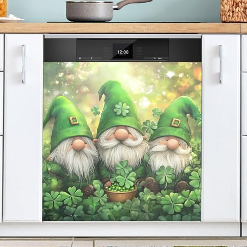 SPRIPORT St Patricks Gnomes Leaves Green Dishwasher Magnetic Cover Strong Universal Panel Decal for Refrigerator Fridge Magnet 23 x 26 Inch Whiteboard Magnets for Whiteboard Fridge Kitchen Home