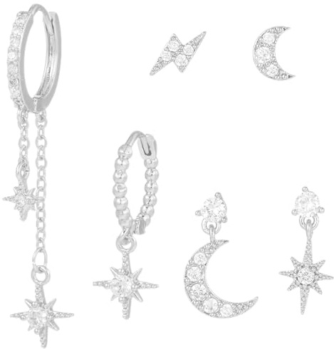 WOZNU Creolen aus Silber für Damen, Helix Piercings Chirurgenstahl Ohrringe Piercing Set, Baumelnde Ohrringe, Tropfenohrringe, Ketten Ohrringe Silber 4
