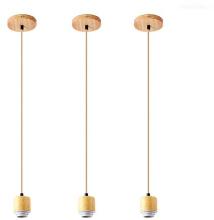 BHIAG Wood Pendant Lights Set of 3 Nordic Ceiling Rose Braided Flex Wooden Hanging Lamp Modern Kitchen Island Lighting Fixture E27 Suspended Lamps for Farmhouse Restaurant