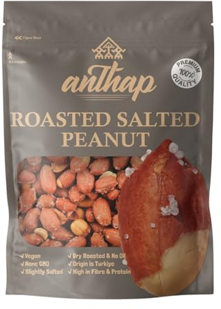 Anthap Roasted Salted Peanuts With Skin, No Oil, Dry Roasted, Only Rock Salt, Perfectly Salted, Rich, Nutty Flavor, High in Protein & Healthy Fats, Ideal for Snacking & Cooking, 700g