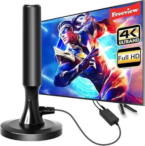 JB TV Aerial - Digital Freeview Indoor TV Aerial with Amplifier Signal Booster - 280+ Miles Range,TV Atenna Indoor Support VHF/UHF/DAB Radio/4K/1080P and All TV