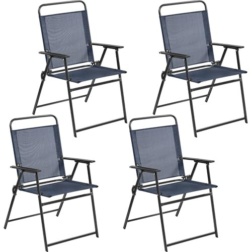 Yaheetech 4er-Set Klappstuhl Gartenstuhl Klappsessel mit Hoher Rückenlehne & Armlehnen Terrassenstühle Essstühle bis 100 kg Belastbar Marineblau