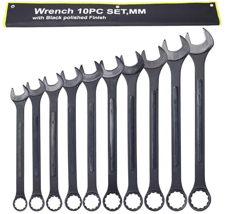 PUDDINER 10-piece Jumbo Wrench Set, 34-50mm Large Combination Wrench Set, Metric Black Oxide Finish with Pouch