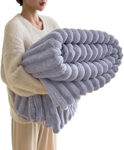 Ultraweiche Kaninchen-Plüsch-Überwurfdecke für Bett, Sofa, Auto, Büro – gemütliche Winterdecke für Wohnzimmer – Tagesbett-Abdeckung – Lila – 150 x 200 cm