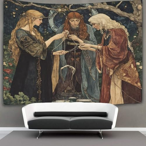 kaiyun Jugendstil-Illustration Tapisserie Göttin aus der nordischen Mythologie Wandbehang Wandteppiche Für Schlafzimmer Wohnzimmer Wohnung Wohnheim Dekorationen Wandkunst Dekor 180cmx230cm