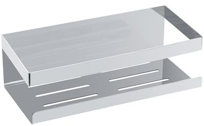 Schöner Wohnen Kollektion Wandablage Mod. Meleto glänzend aus rostfreiem Edelstahl für das Badezimmer mit Klebepad-Technologie Maße 25 cm x 8 cm x 11,5 cm Silber glänzend