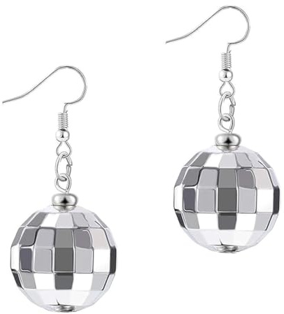 1 Paar Silber Vintage Disco Ohrringe, voller Spaß, Kostümzubehör, Vintage Ohrringe