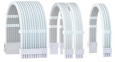 FormulaMod 16AWG PSU Extension Power Supply Cable Kit for GPU/CPU, 24 PIN/(6+2) PIN/(4+4) PIN Cable Management, 11.8inch with Combs(White,WTP)