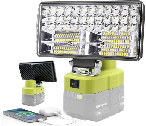 Work Light Compatible for RYOBI 18V Battery, 6000LM 40W Cordless LED Light Outdoor Jobsite Lights Flashlight, for Hiking Car Respir Camp Garage Emergrncy Lighting (Batteries Not Included)