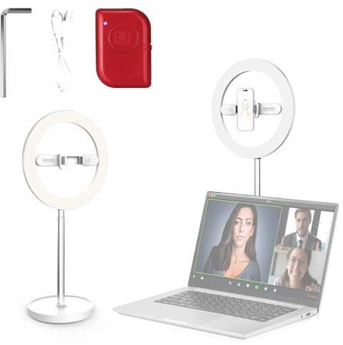 NEEWER ENTRY LEVEL VERSION 10 7W LED Selfie Ring Light with Desk Stand/Phone Holder/3 Modes, CRI85+ 3000mAh Rechargeable Video Conference Lighting for iPhone Streaming Video Recording Makeup, N17