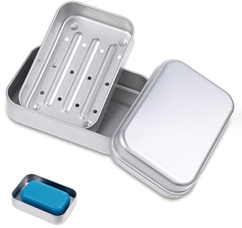 Tyqour Aluminium Seifendose Reise Wasserdicht Seifenbox Reise mit Deckel,Metall Soap Box Rostfrei Seifenschalen mit Abtropfgitter Seifendose für Festes Shampoo, Seifenbehälter für zu Hause und Reisen