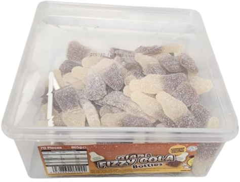 Giant Fizzy Cola Bottle Gummies Tub Approx 70 Pieces Chewy Jelly Sweets Sugar Coated Cola Flavour Party Sharing Bulk Treats Pick and Mix Tub