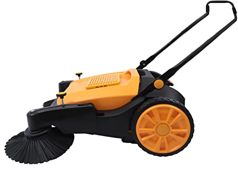 OUKANING Balayeuse manuelle de 105 cm de large, avec 5 réglages et réservoir de 55 l, balayeuse pour feuilles et saletés grossières sur cour, terrasse, asphalte