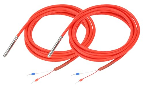 Aideepen PT1000 Temperatursensor, 2 Stuck 5 Meter Silikon-Leitung Kabel Digitaler Wasserdicht Temperaturfühler mit Edelstahlsonde, Temperaturmessbereich -50℃~180℃