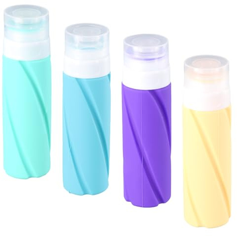 xianynow Lot de 4 Flacons de Voyage 100ml Avion, Contenant Voyage 100ml en Silicone, Rechargeable pour Shampooing Conditionneur