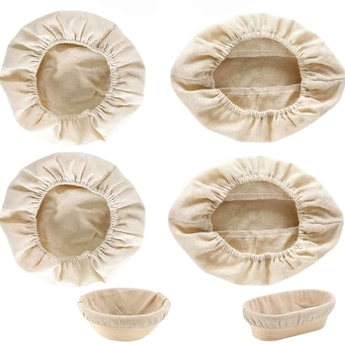 4 Stück Leinentuch für Gärkorb,Proofing Basket Liner,Brot Backen Leineneinsatz mit Gummibund, Gärkörbchen Leinentuch,für Rund und Oval,Bäckerleinen Teigtuch als Proofing Basket Cloth Liner (25cm)