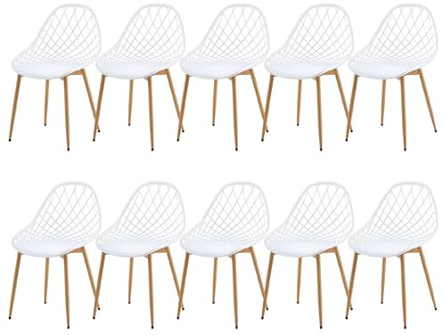 buybyroom gartenstühle 10er Set, terrassenmöbel, gartensessel, PP-Sitz, Metallbeine, höhenverstellbare Bodengleiter, Belastbarkeit 120 kg, Weiß